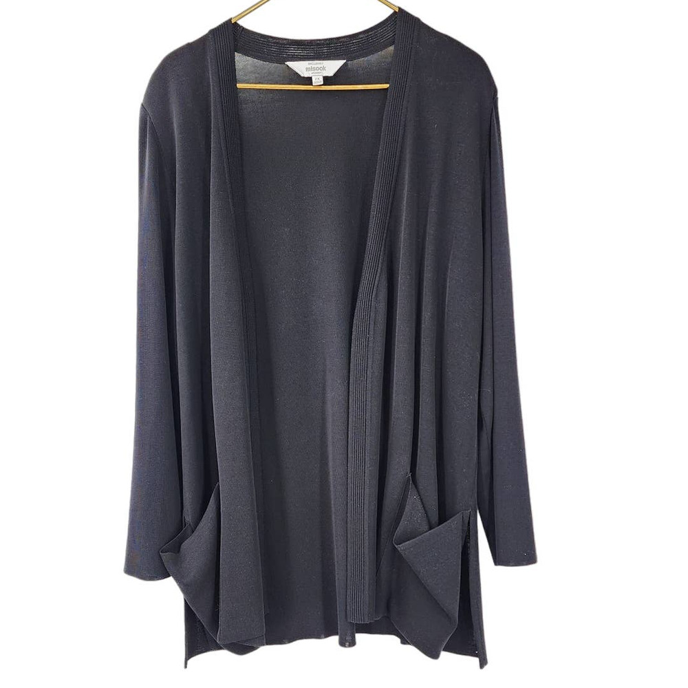 Exclusively Misook Woman 2x Classic Black Long Line Open Front Cardigan 2X